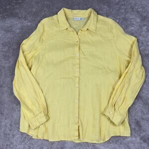 Yellow 100% Linen Long Sleeve Button Up Shirt Size XL Kim Rogers Minimalist